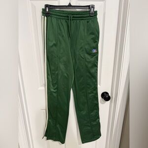 Russell Athletic Forest Green Track Pants with Ivory Side Stripes